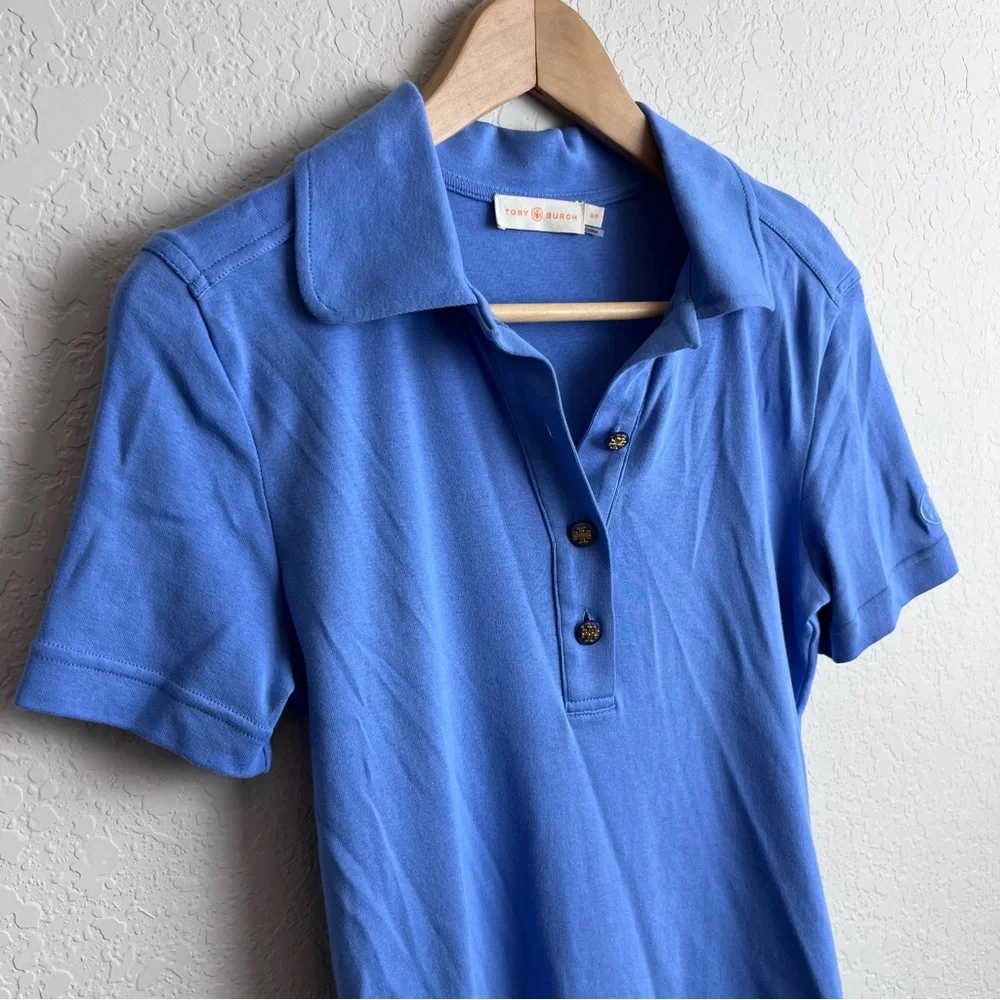 Tory Burch Lennox Cotton Polo Shirt Top Gold Logo Buttons